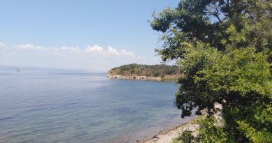 Морски бряг с плаж и скалист нос