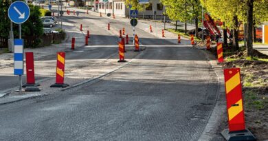 Временни пътни знаци и конуси при асфалтиране на път